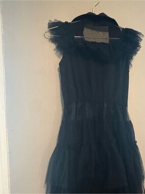 Kids Black Tulle Ruffle Wednesday Halloween Costume Dress Size 10/12 girls